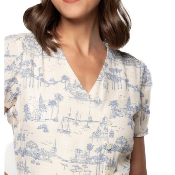 PAPER DOLLS Womens Reggie Dress Toile Print Cream Blue Size L Feminine Coquette - Picture 3 of 10